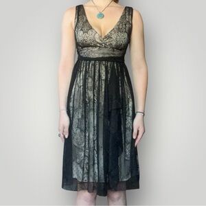 Vintage vampy black lace overlay midi dress